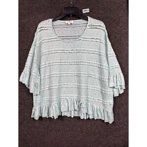 Umgee Blouse Womens Size S Green Embroidered Crochet Lace Ruffle Boho Swing Top